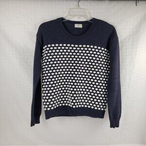 Wallace XS Navy Blue White Popcorn Stitch Women Knit Sweater